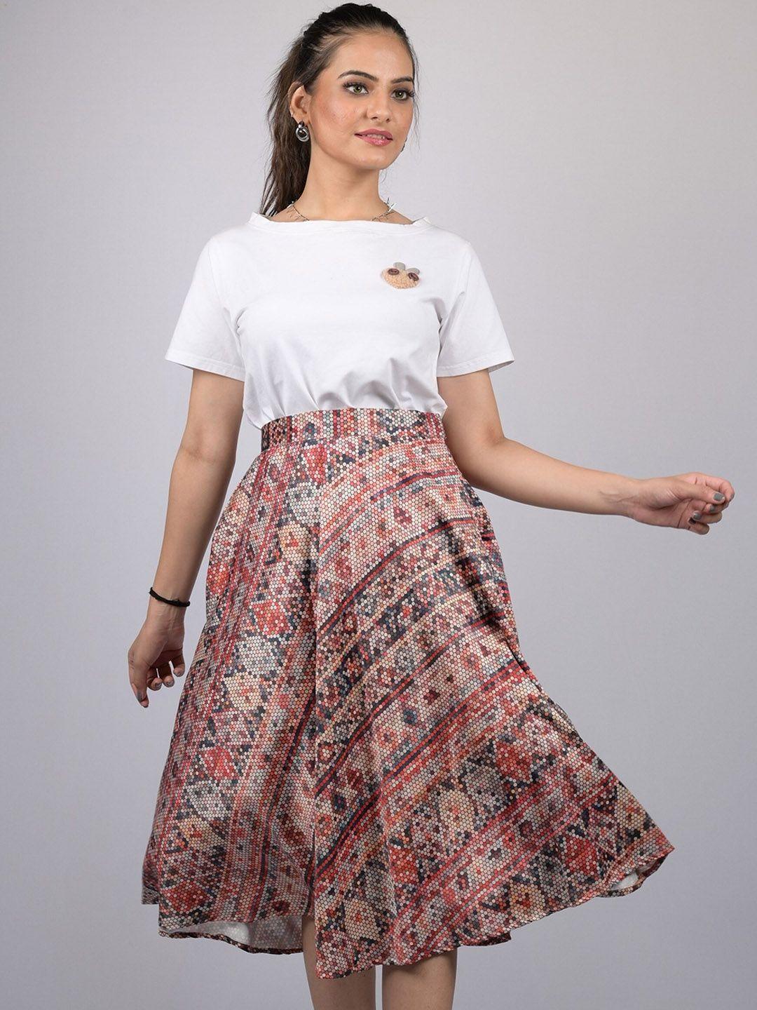 owo the label geometric printed midi skirt
