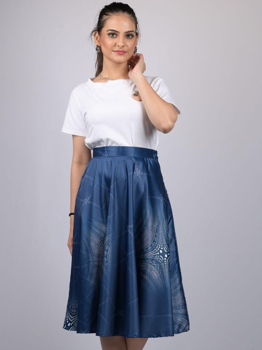 owo the label printed semi-fit a-line midi skirt