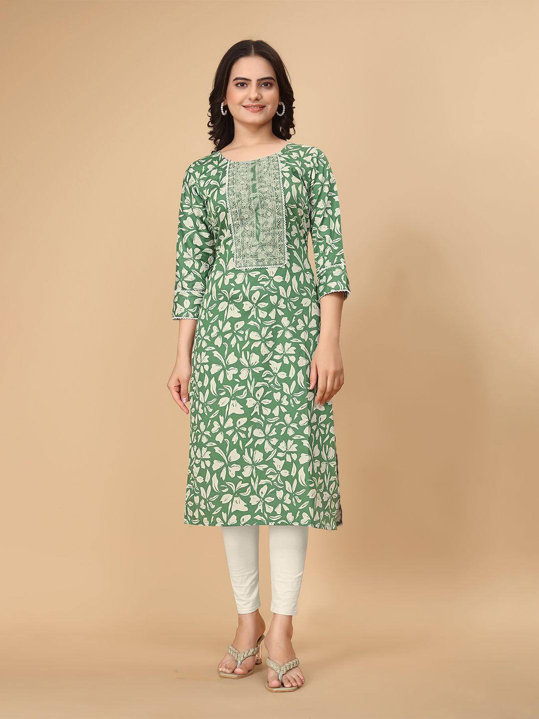 owo the label floral printed with embroidered pure cotton straight kurta