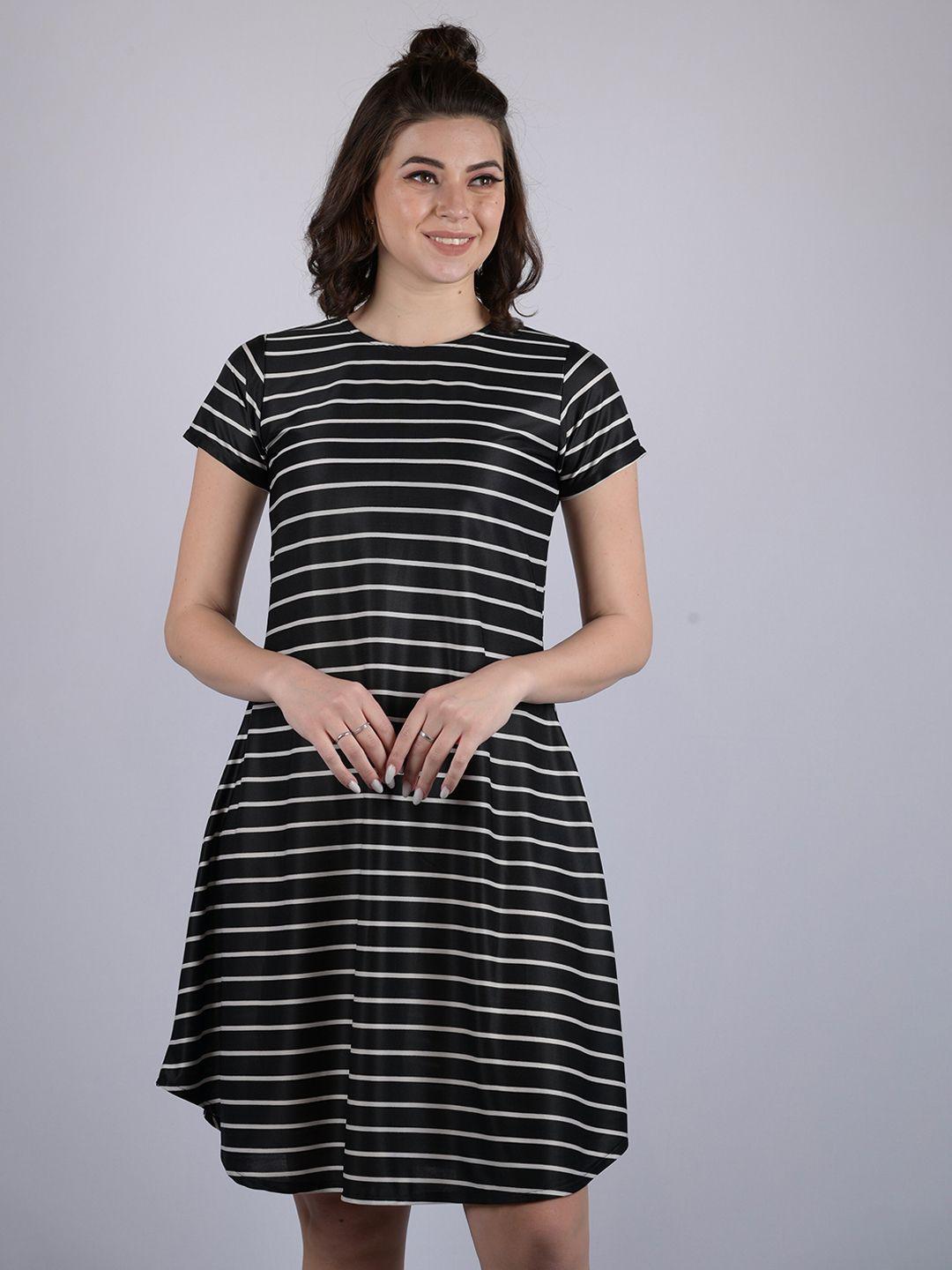 owo the label mock neck striped a-line dress