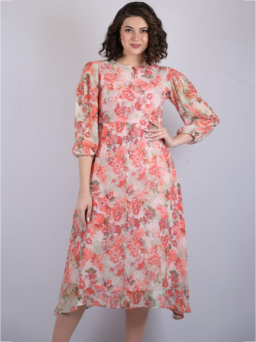 owo the label multicoloured floral chiffon a-line midi dress