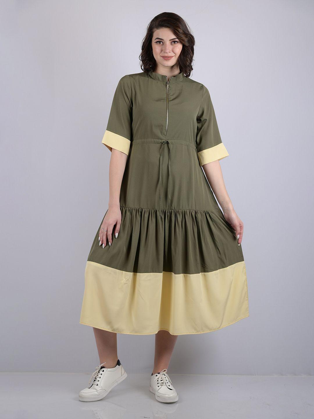 owo the label olive green a-line midi dress