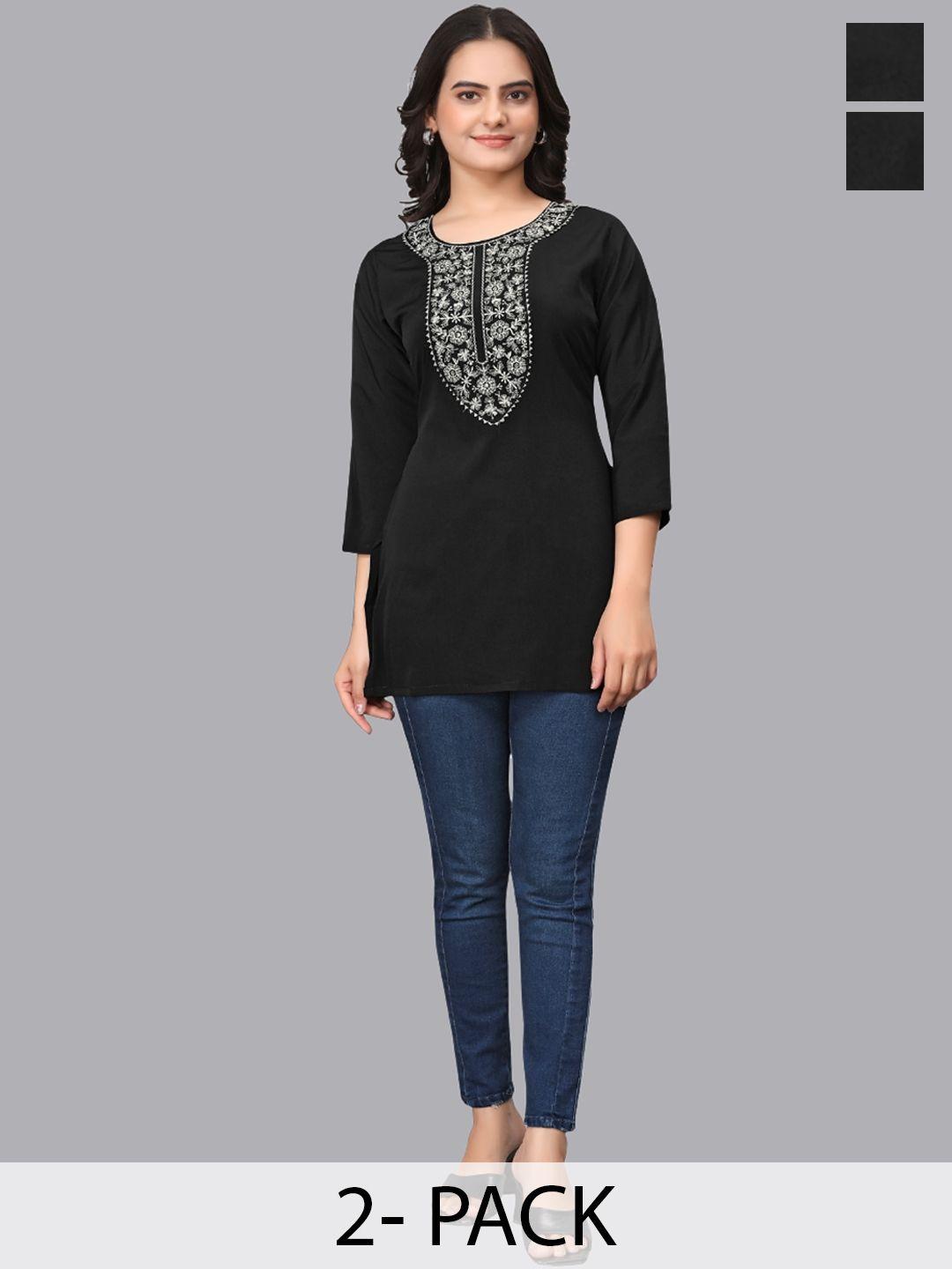 owo the label selection of 2 floral embroidered straight kurti
