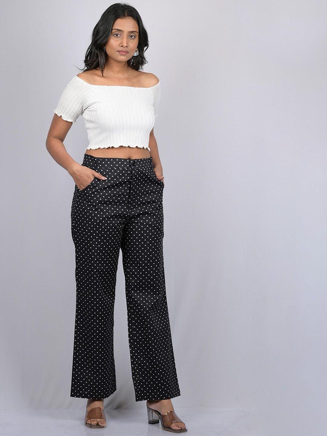 owo the label women black cotton printed relaxed trousers