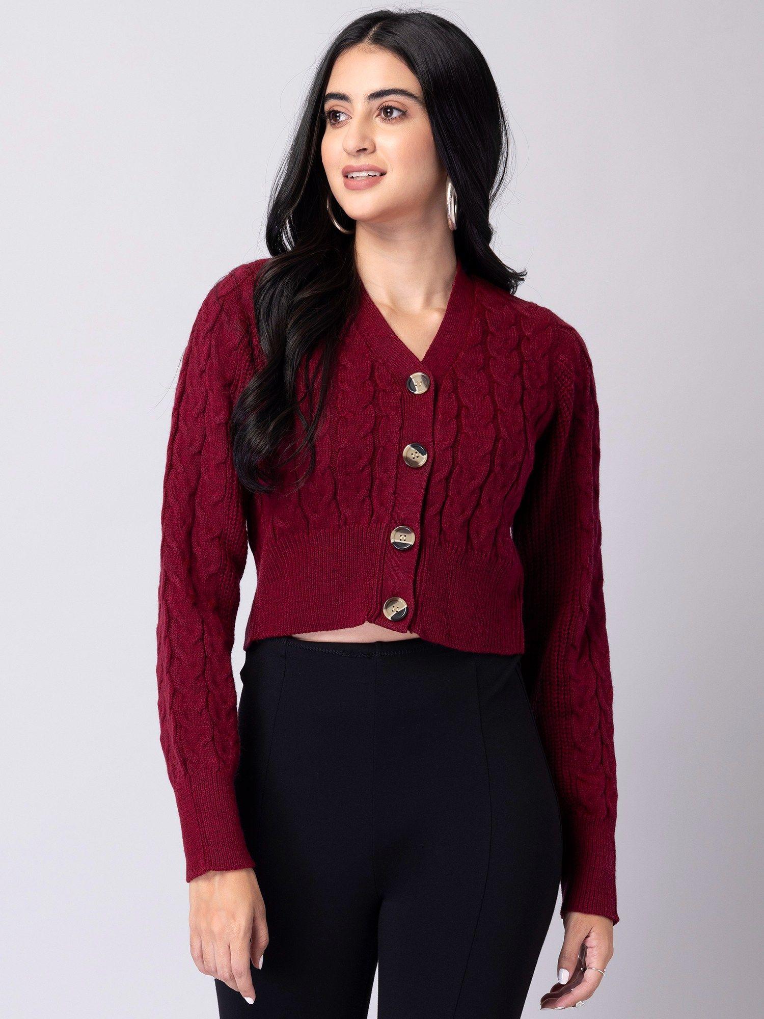 oxblood cable knit cardigan