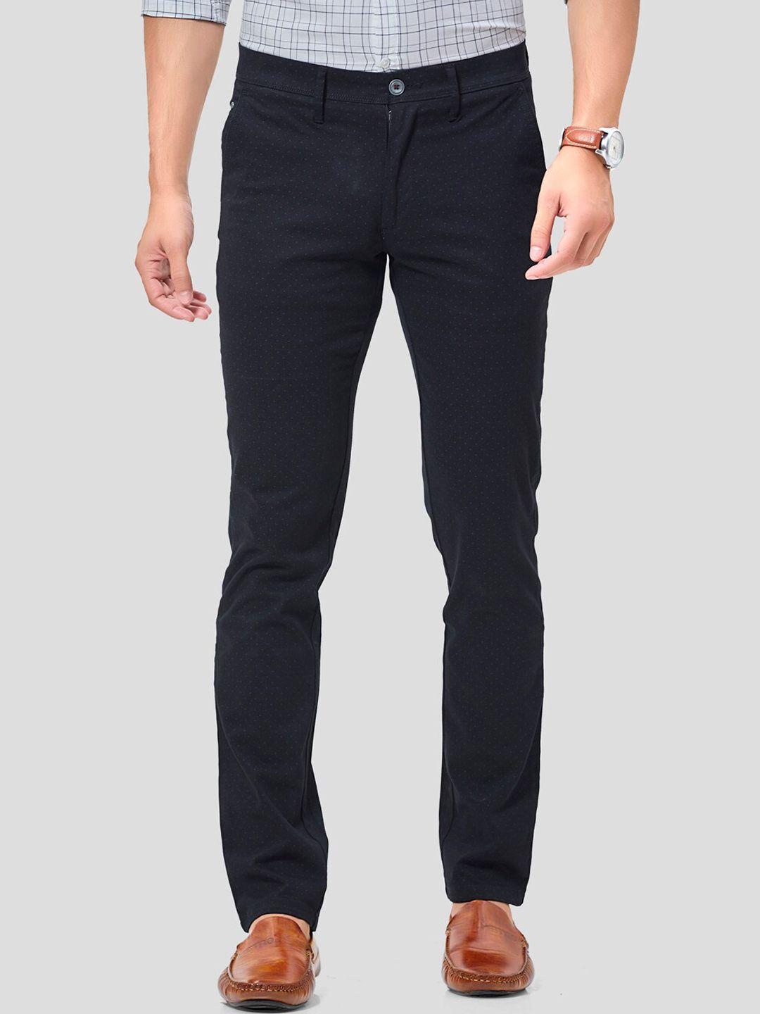oxemberg men black printed smart slim fit chinos trousers