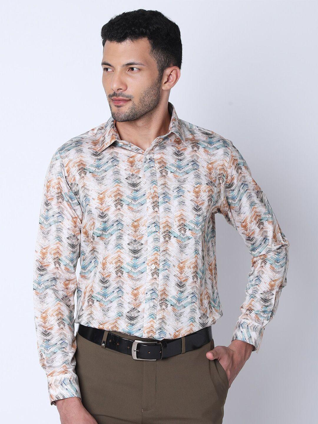oxemberg classic slim fit opaque printed cotton formal shirt