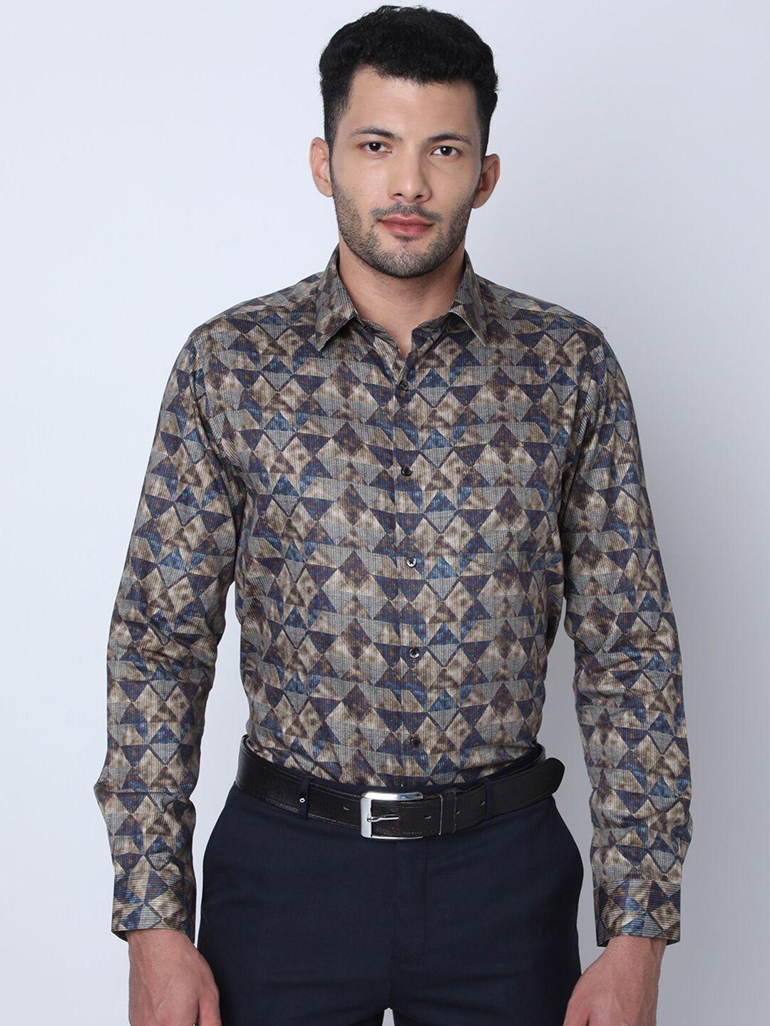 oxemberg classic slim fit printed cotton formal shirt
