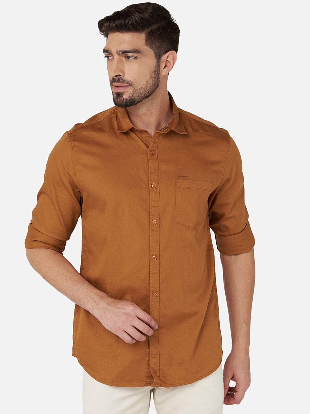 oxemberg men brown classic slim fit cotton casual shirt