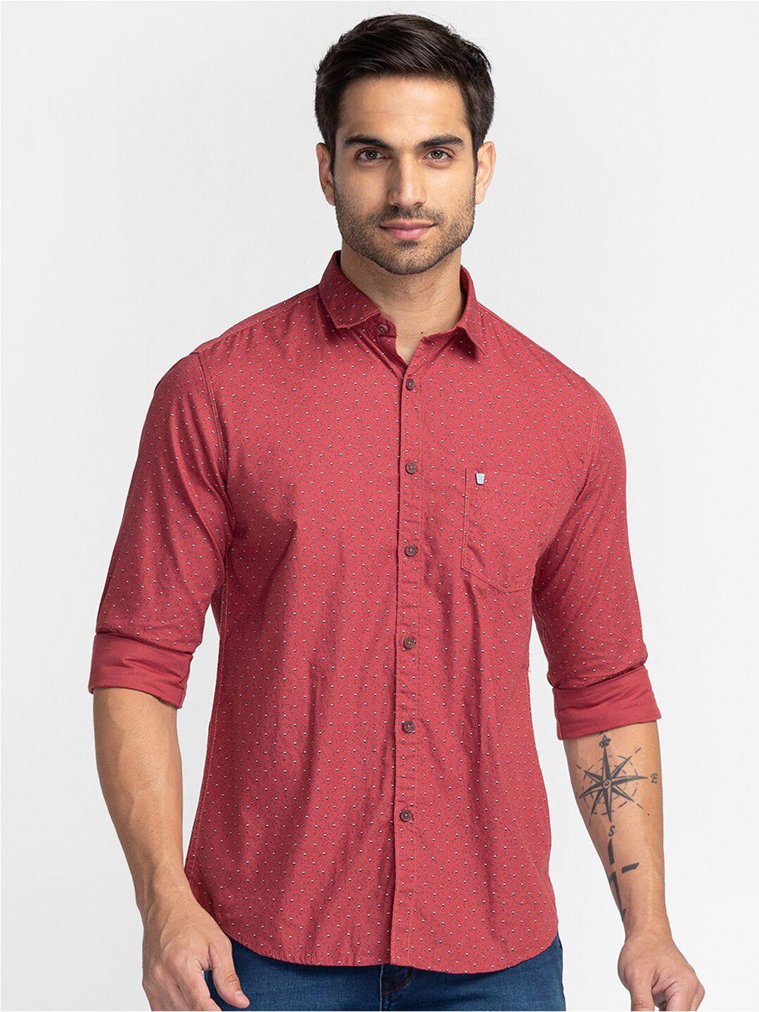 oxemberg men cotton classic slim fit printed casual shirt