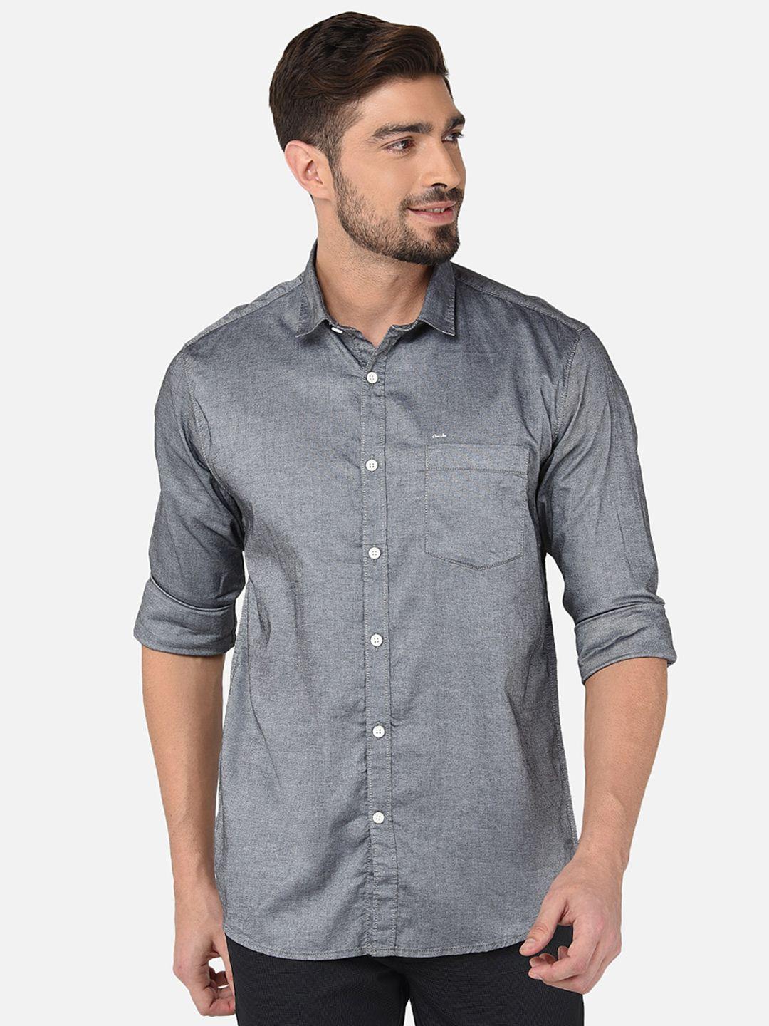 oxemberg men grey classic slim fit casual shirt