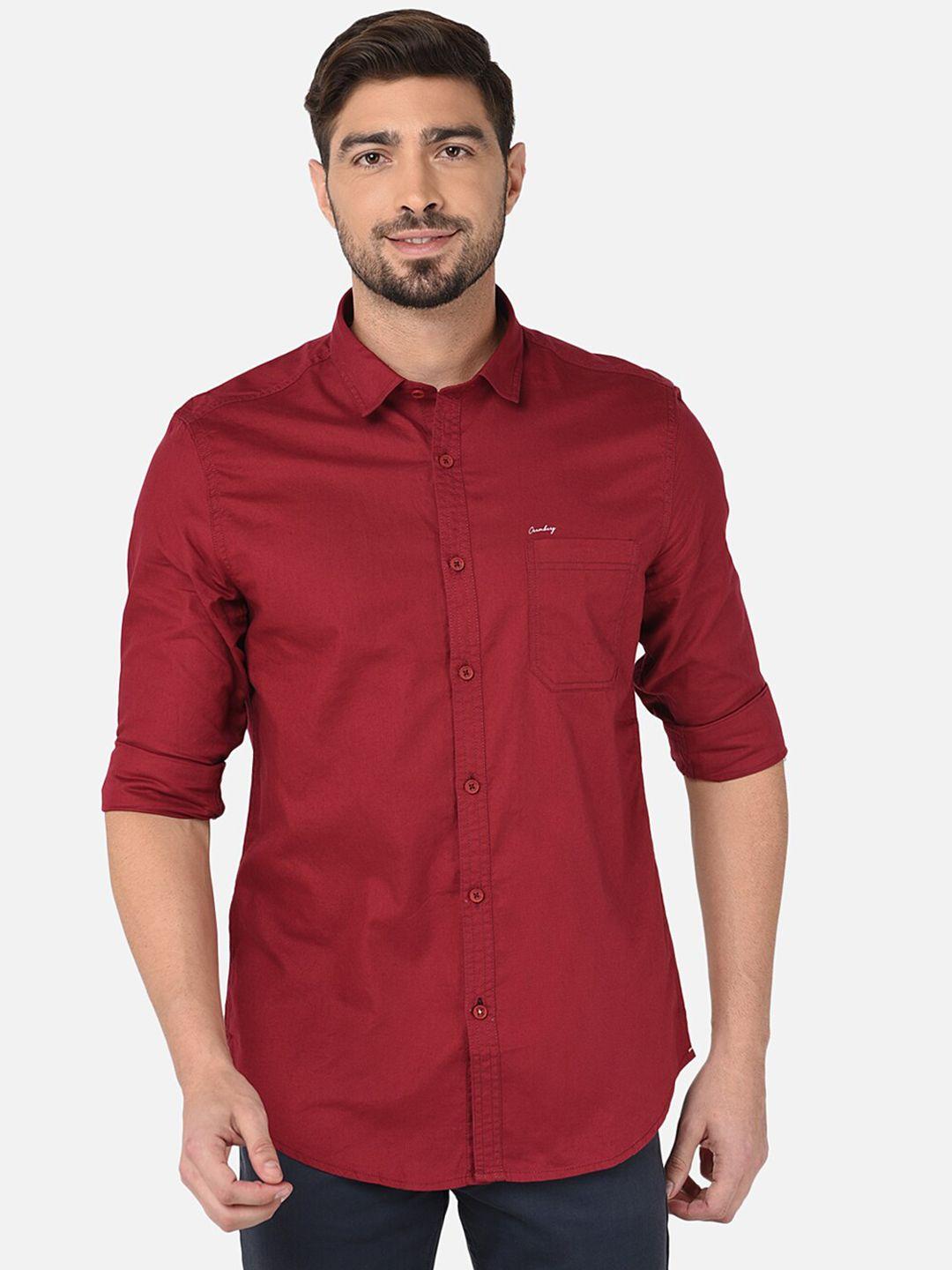 oxemberg men maroon classic slim fit casual shirt