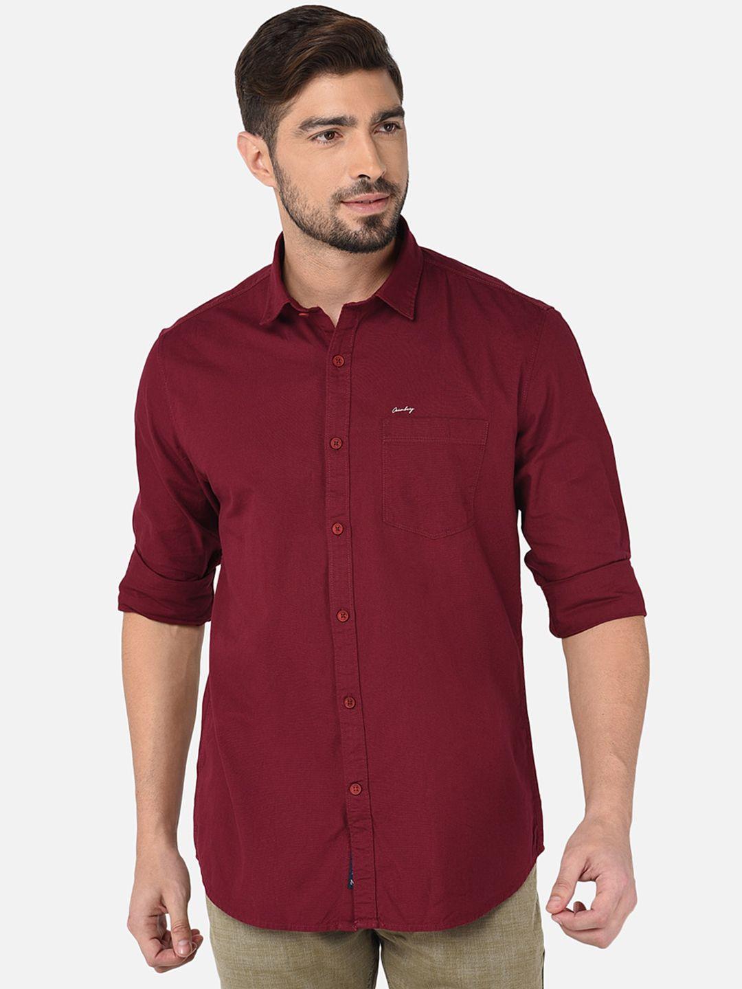 oxemberg men maroon classic slim fit cotton casual shirt