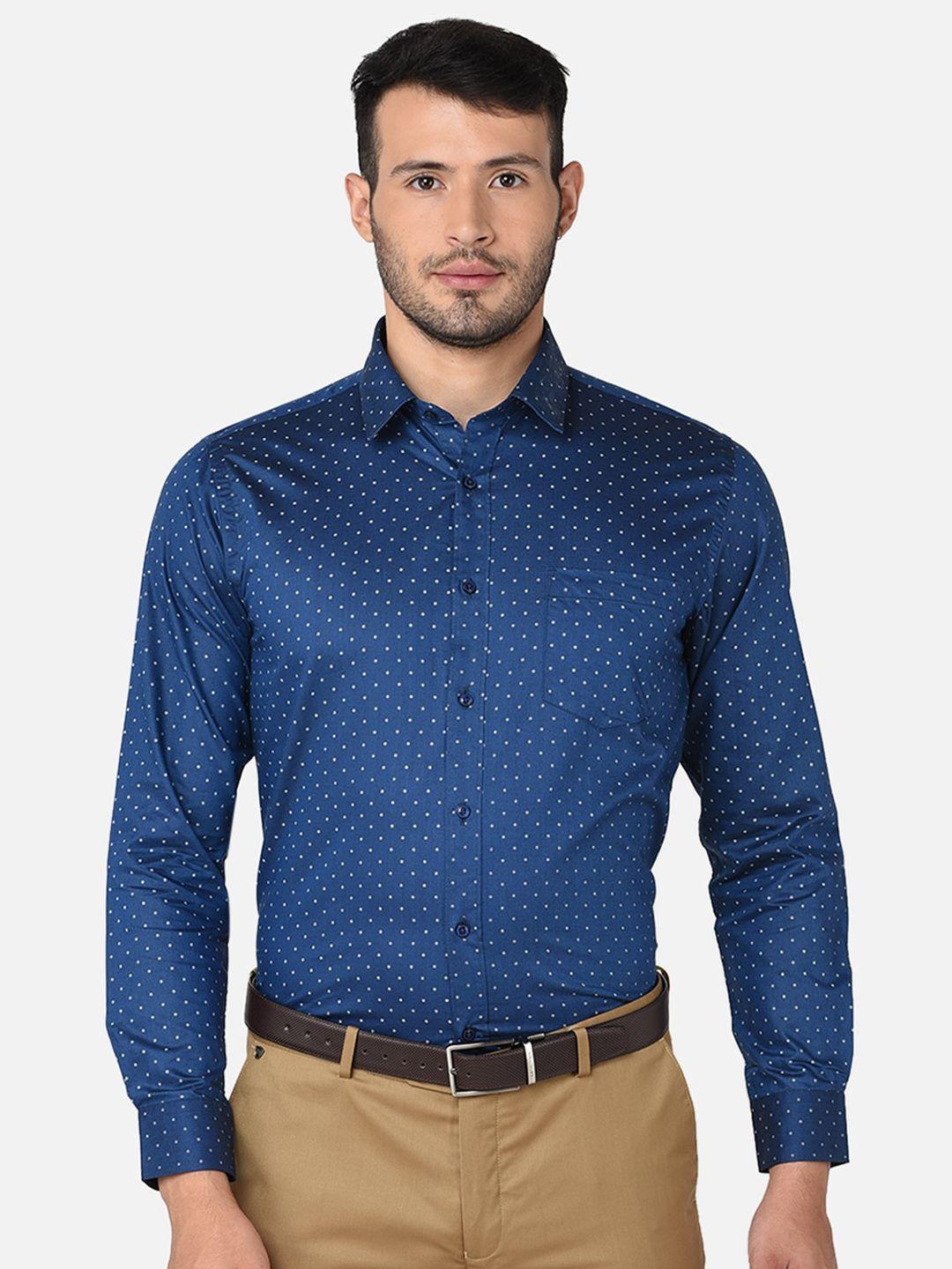oxemberg men navy blue classic micro ditsy printed formal shirt