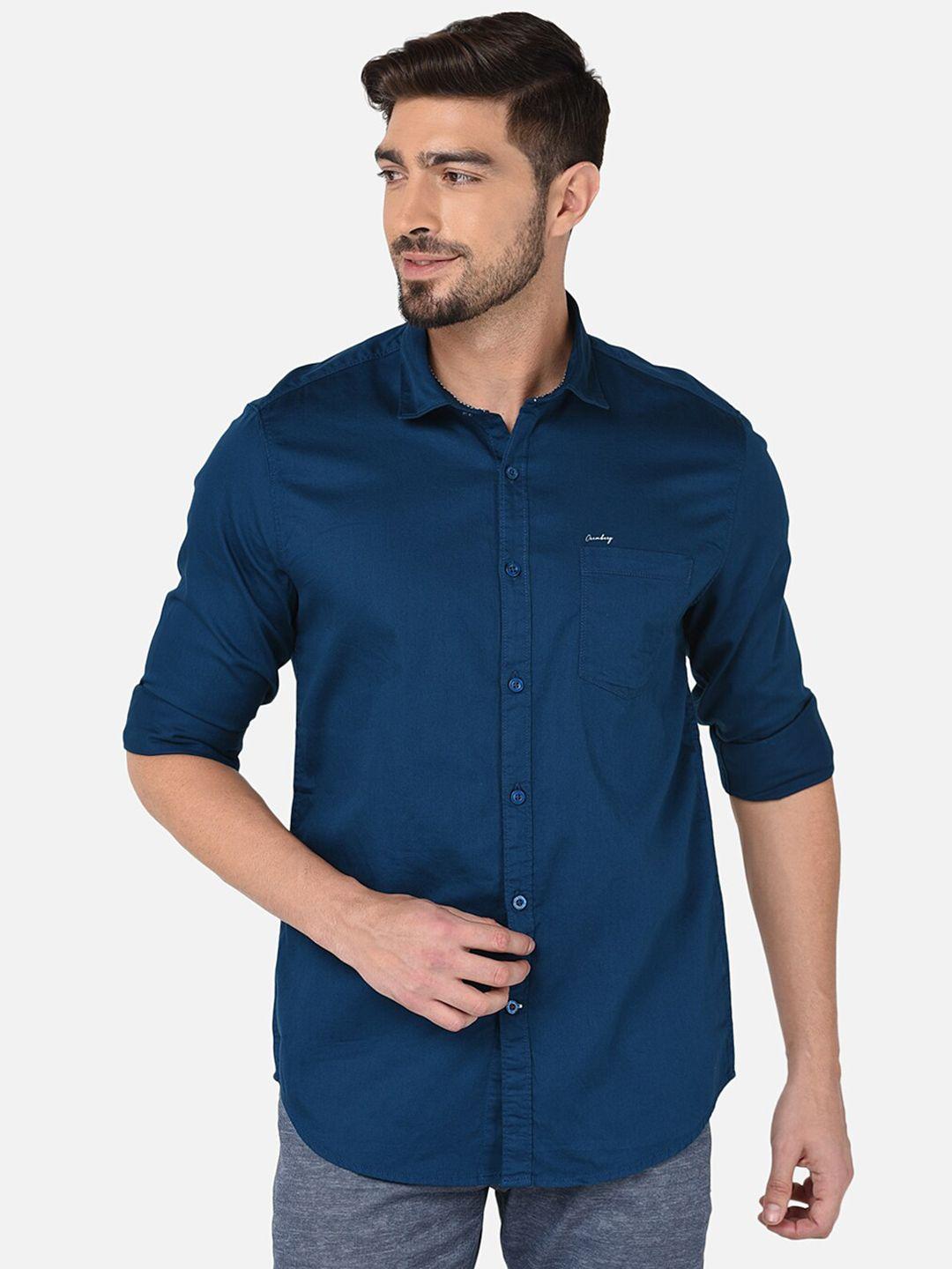 oxemberg men navy blue classic slim fit casual shirt