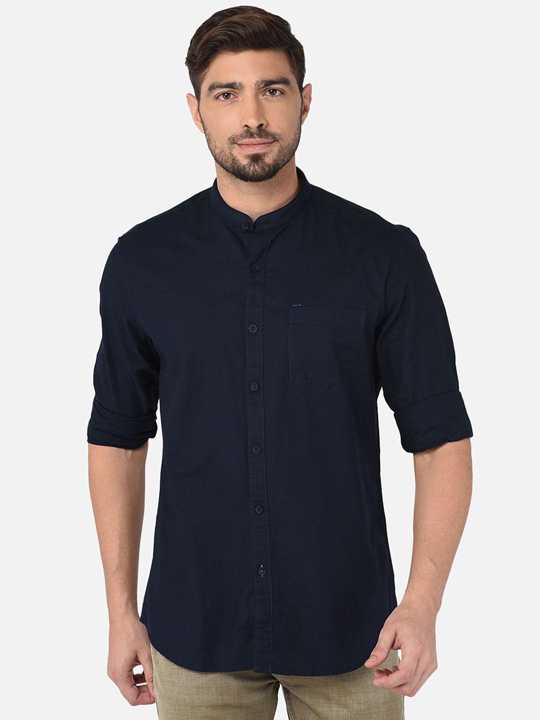 oxemberg men navy blue classic slim fit cotton casual shirt