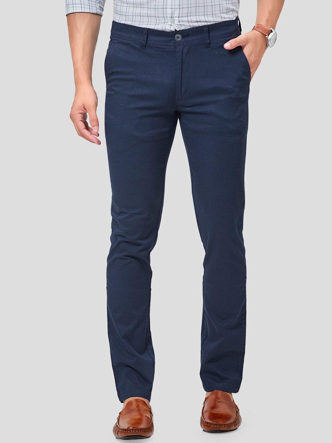 oxemberg men navy blue smart slim fit trousers