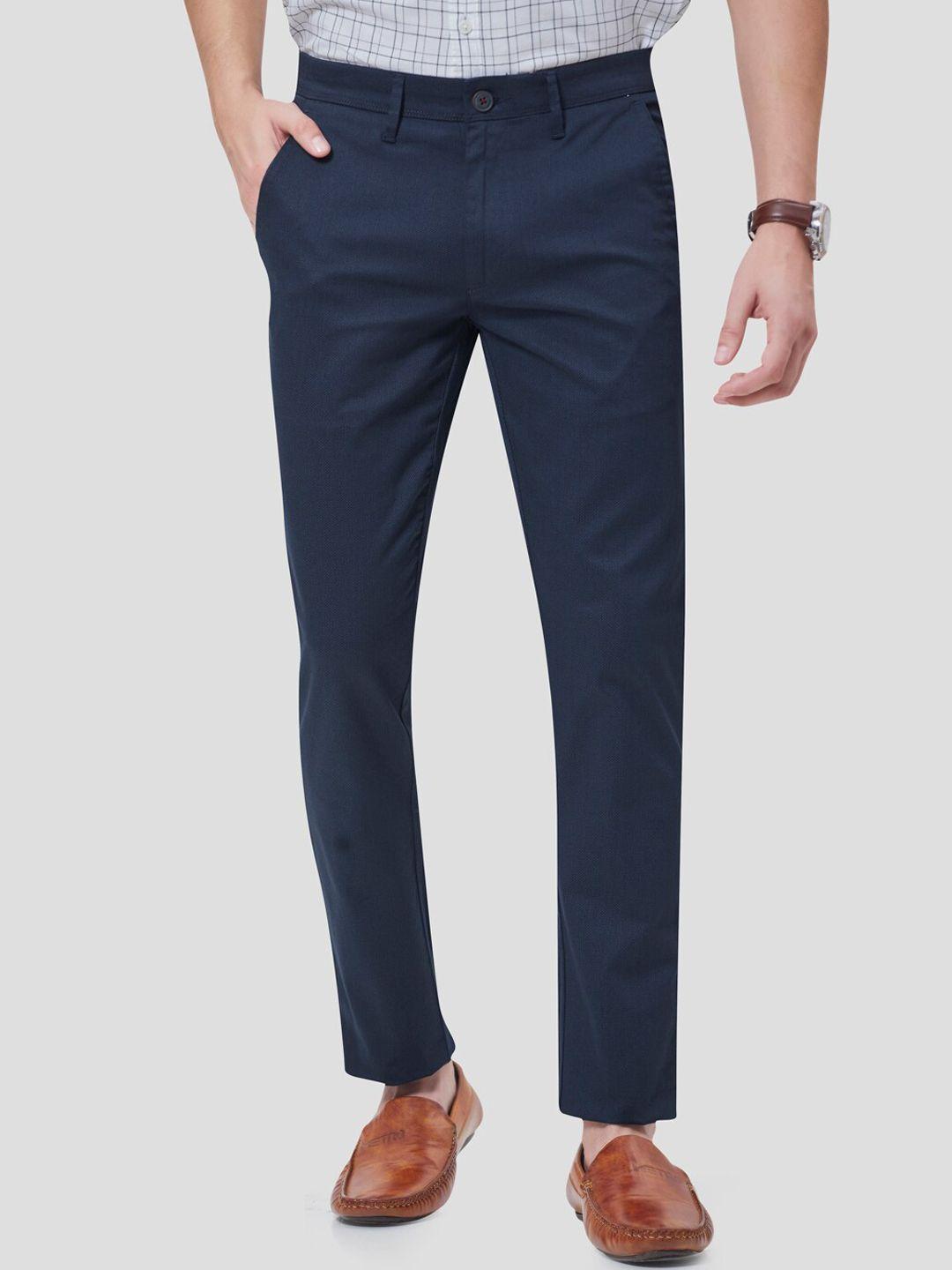 oxemberg men navy blue smart slim fit trousers