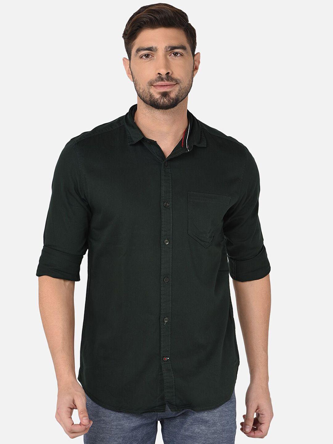 oxemberg men olive green classic slim fit casual shirt