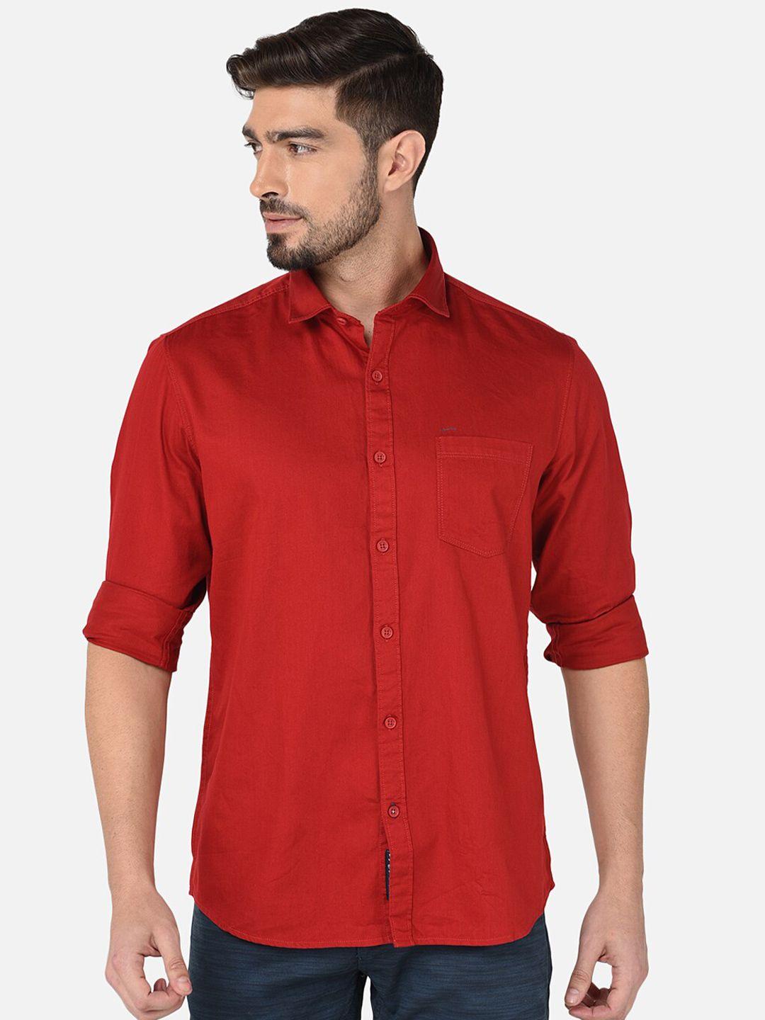 oxemberg men red classic slim fit cotton casual shirt