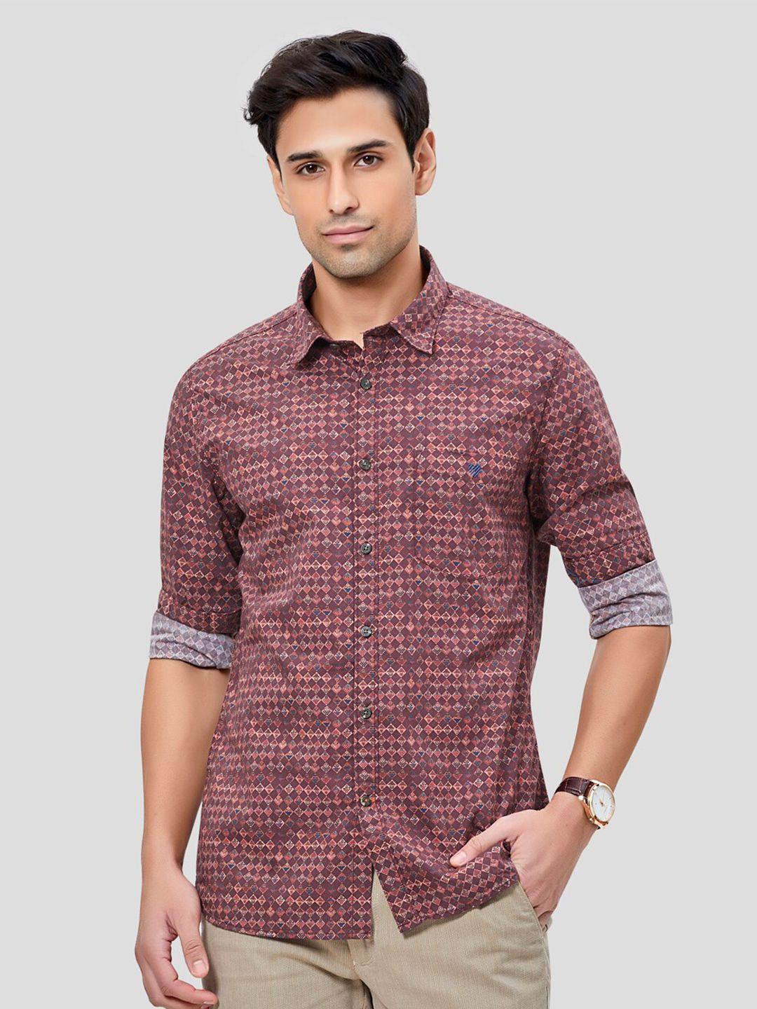 oxemberg men rust classic slim fit printed casual cotton shirt