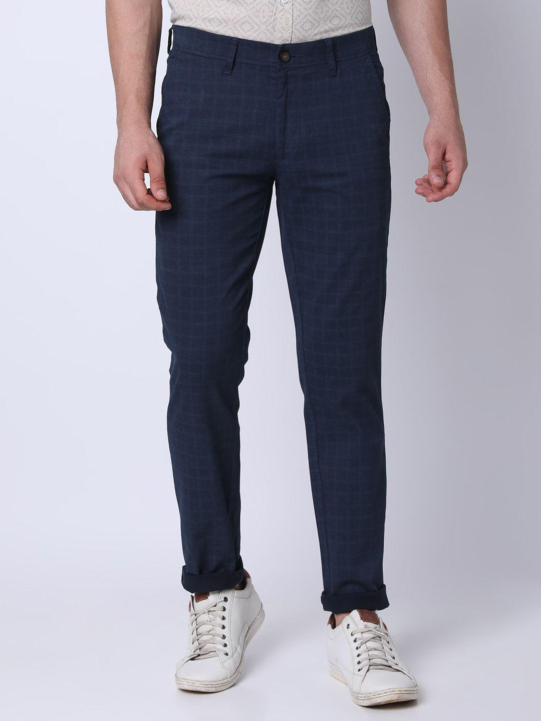 oxemberg men slim fit checked cotton regular trouser