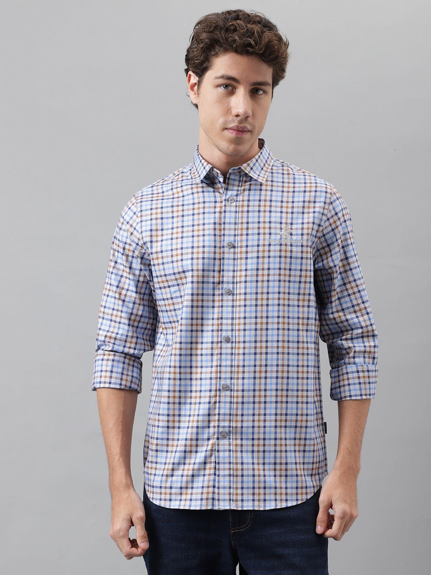 oxford cloth check shirt - blue