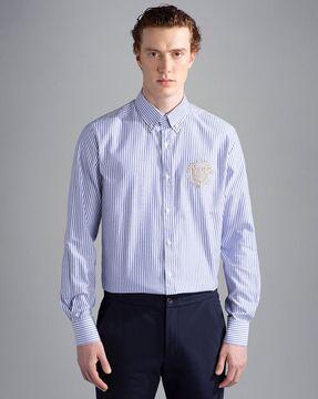 oxford cotton j-fit shirt with heraldic embroidery