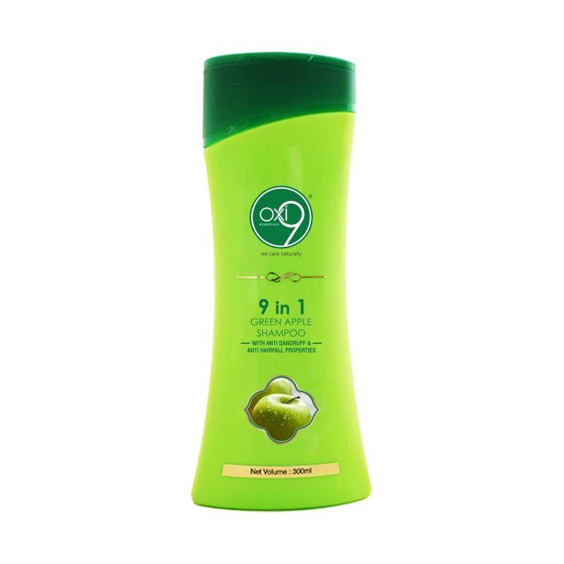 oxi9 9 in 1 green apple shampoo with anti dandruff and anti hair fall properties