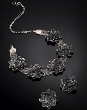 oxidised floral design necklace & earrings set