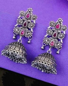 oxidised german silver layer jhumka earrings