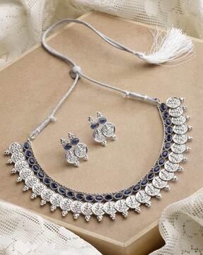 oxidised kundan-studded necklace & earrings set