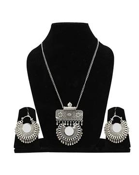 oxidised mirror-studded necklace & earrings set