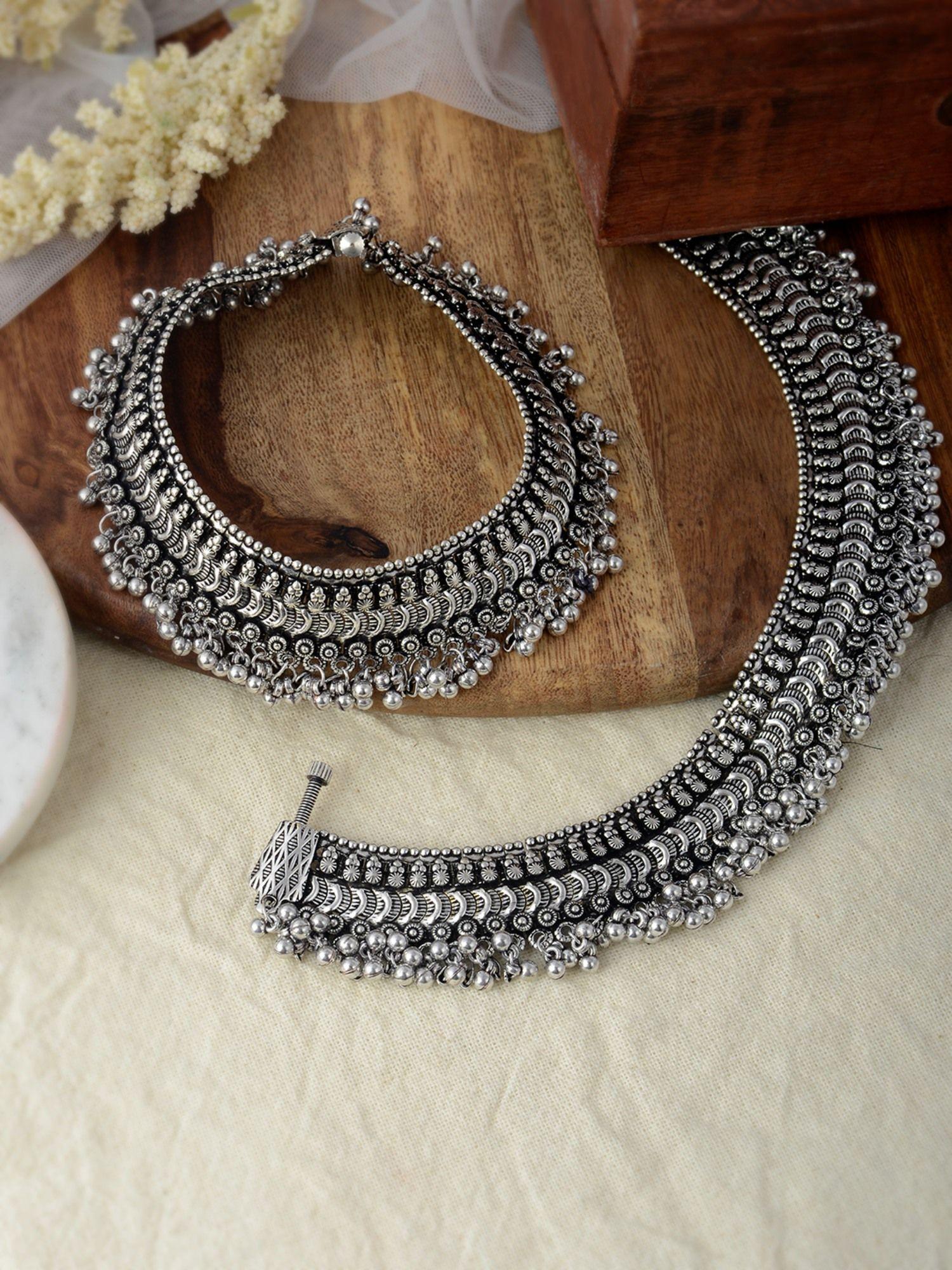 oxidised silver plated heavy anklet paijeb for women