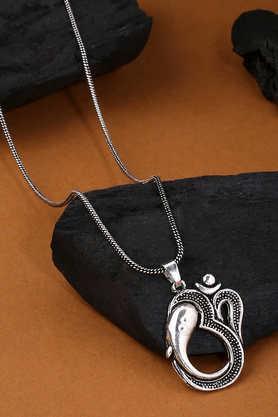 oxidised silver plated om & ganesh chain pendant