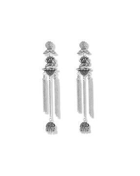oxidised silver-plated peacock dangler earrings