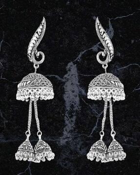 oxidised silver-plated peacock dangler earrings