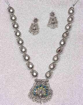 oxidised silver-plated peacock necklace & earrings set