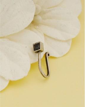 oxidised silver square shape nose pin