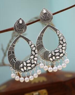 oxidised silver stone-studded dangler earrings