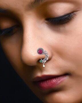 oxidised silver stone-studded nose ring