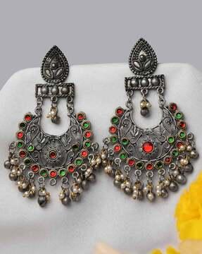 oxidised stone-studded drop earrings