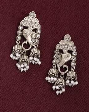 oxidized antique elephant face dangler earrings