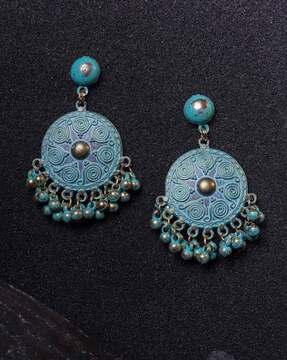 oxidized artificial beads studded drop earrings