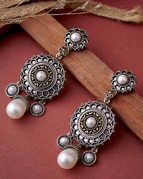 oxidized dangler earrings with pearl drop