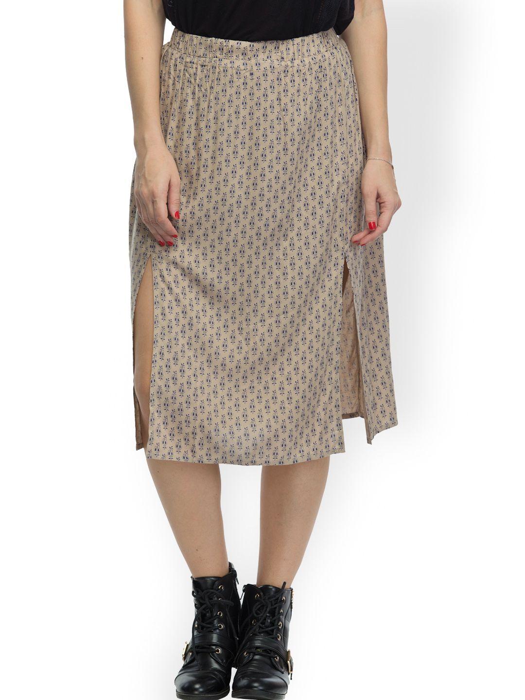 oxolloxo-beige-printed-a-line-skirt