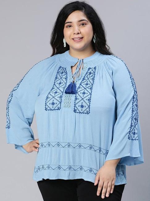 oxolloxo blue viscose embroidered top