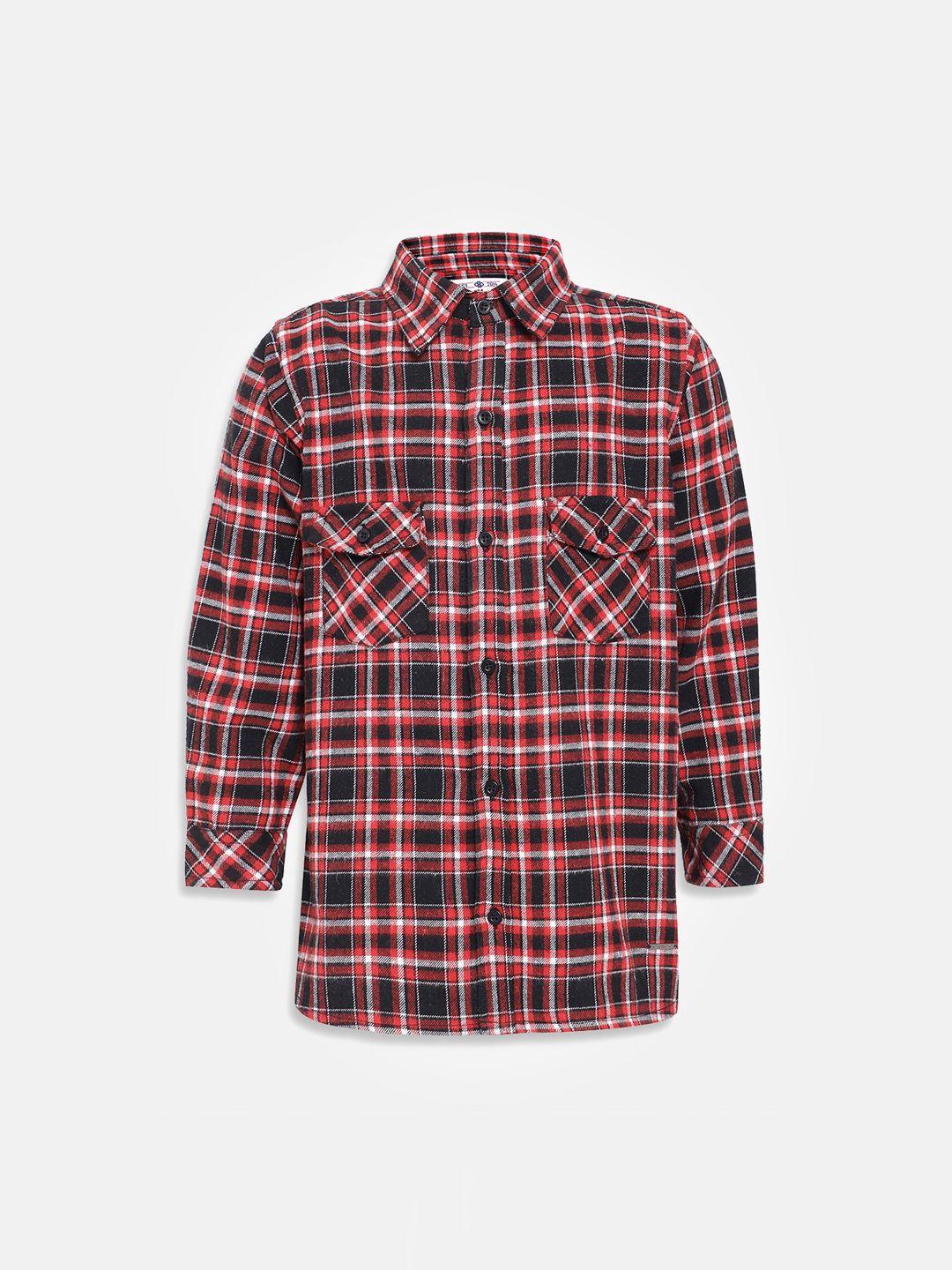 oxolloxo boys red & black regular fit checked formal shirt