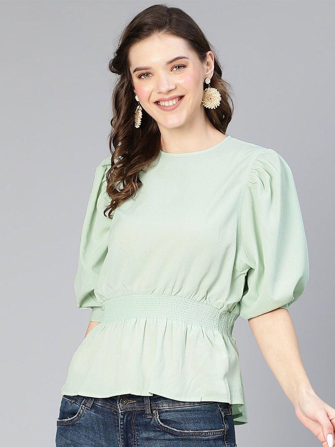 oxolloxo cinched waist puff sleeves top