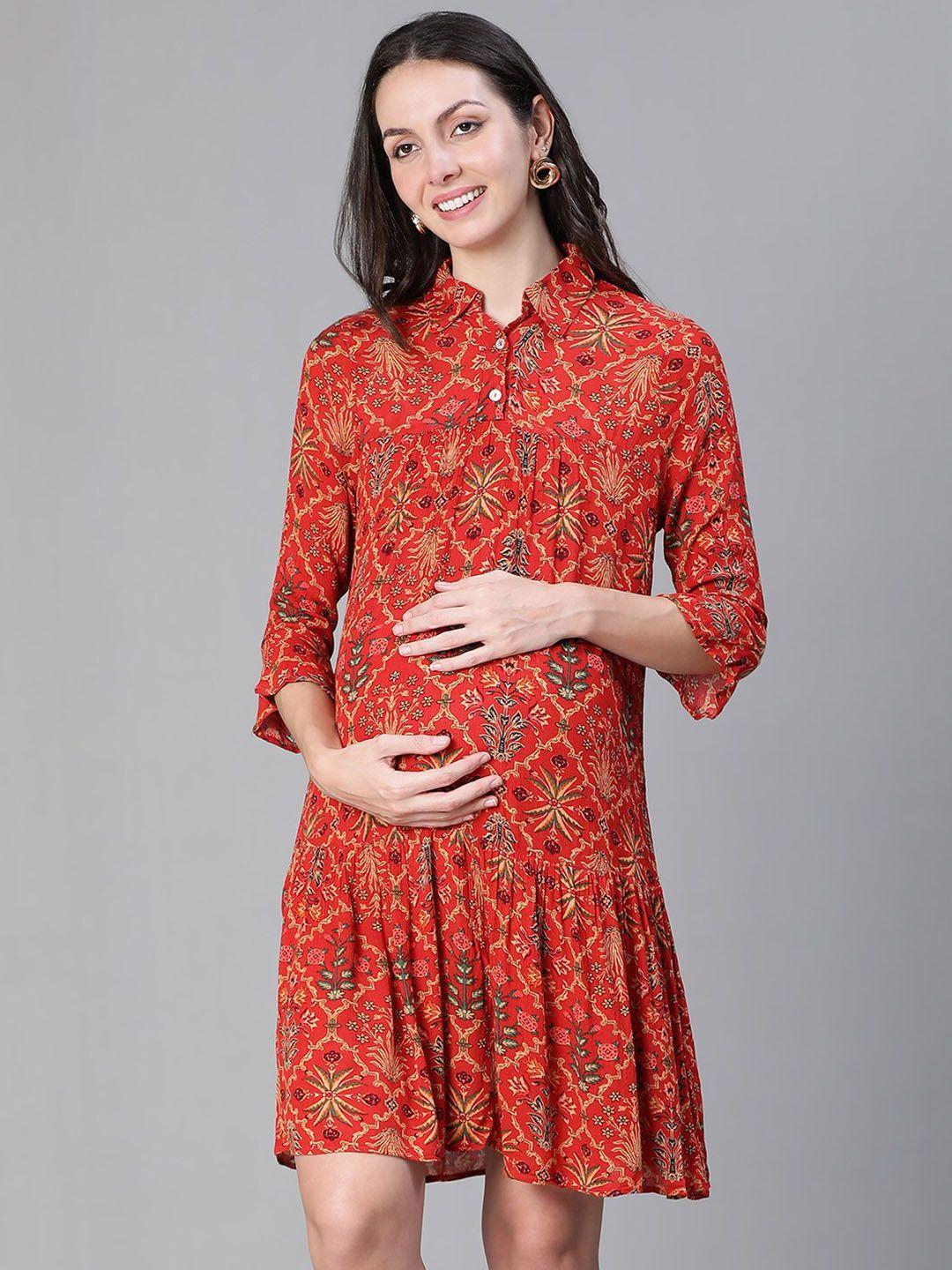 oxolloxo floral printed maternity shirt dress